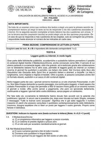Examen de Italiano (EBAU de 2024)