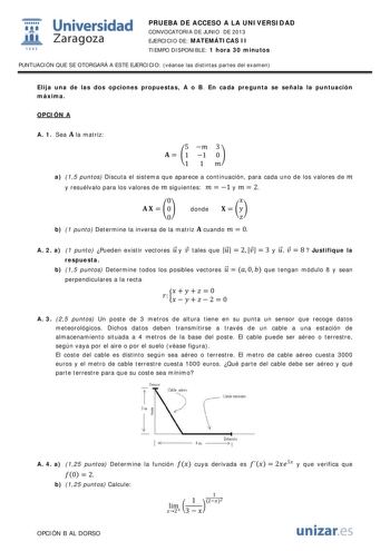 Examen de Matemáticas II (PAU de 2013)