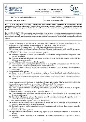 Geografía – PAU Comunidad Valenciana (2026)