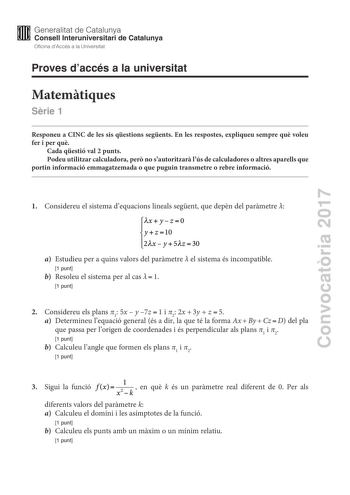 Examen de Matemáticas II (PAU de 2017)