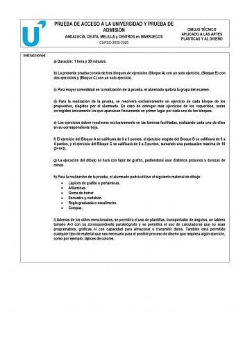 Dibujo Técnico Aplicado a las Artes Plásticas y al Diseño II – PEvAU Andalucía (2026)