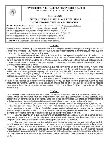 Lengua Castellana y Literatura – EvAU Comunidad de Madrid (2026)