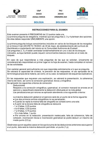 Examen de Biología (EAU de 2025)