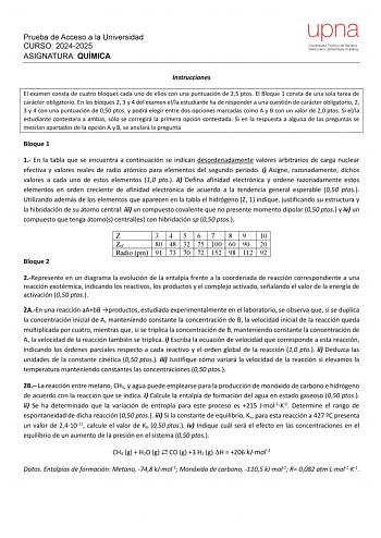 Examen de Química (EvAU de 2025)