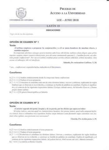 Examen de Latín II (PAU de 2010)
