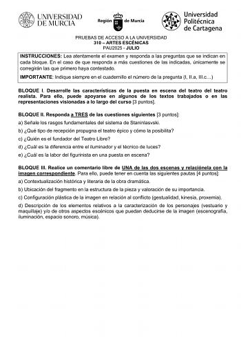 Examen de Artes Escénicas (EBAU de 2025)