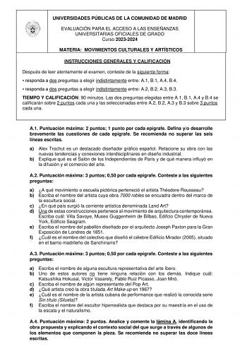 Examen de Movimientos Culturales y Artísticos (EvAU de 2024)
