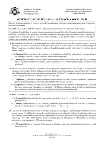 Examen de Matemáticas Aplicadas a las Ciencias Sociales (EBAU de 2020)