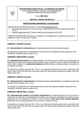 Examen de Dibujo Artístico II (EvAU de 2024)