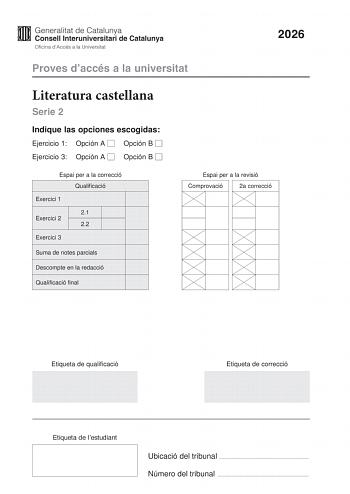 Literatura Castellana – PAU Cataluña (2026)