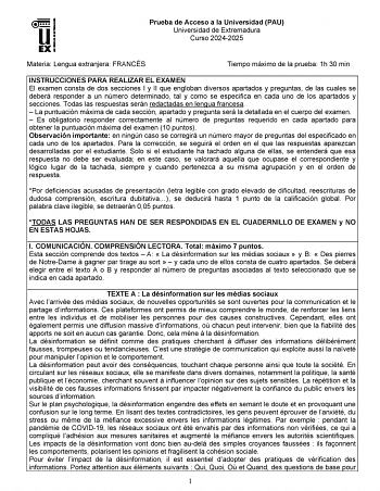 Examen de Francés (EBAU de 2025)