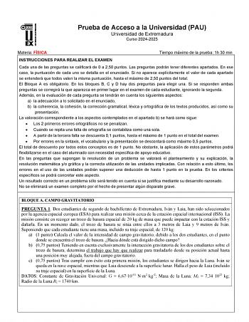 Examen de Física (EBAU de 2025)
