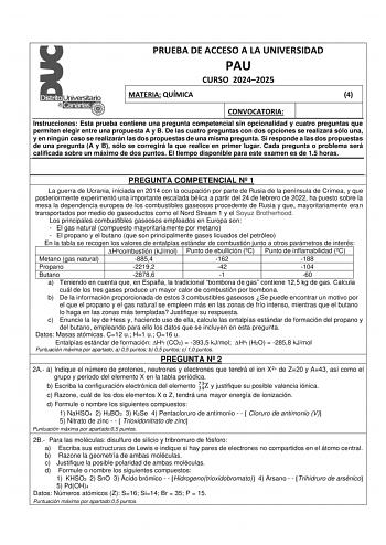 Examen de Química (EBAU de 2025)