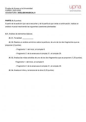 Análisis Musical – EvAU Navarra (2026)