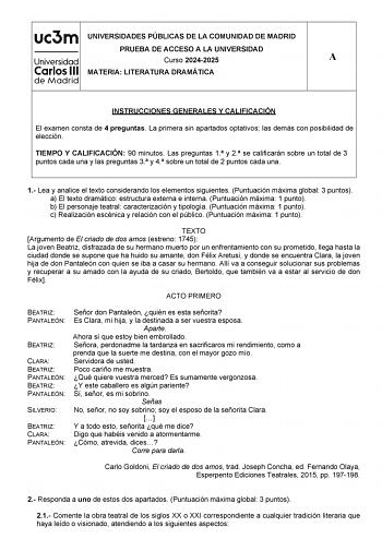 Examen de Literatura Dramática (EvAU de 2025)