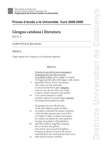Examen de Lengua Catalana y Literatura (selectividad de 2009)
