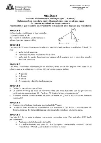 Examen de Mecánica (selectividad de 1998)