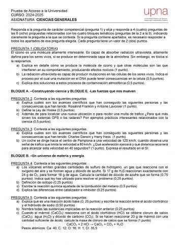 Examen de Ciencias Generales (EvAU de 2025)
