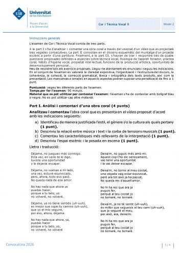 Coro y Técnica Vocal – PBAU Islas Baleares (2026)