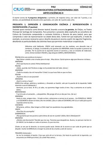 Examen de Artes Escénicas (ABAU de 2025)