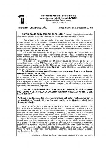 Examen de Historia de España (EBAU de 2024)