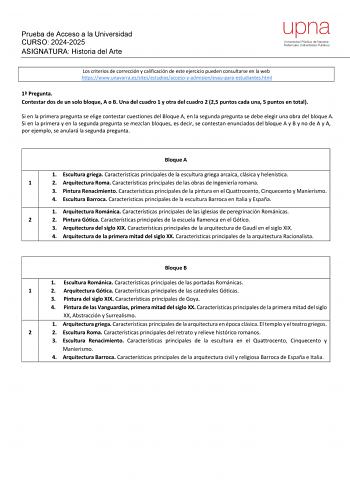 Examen de Historia del Arte (EvAU de 2025)