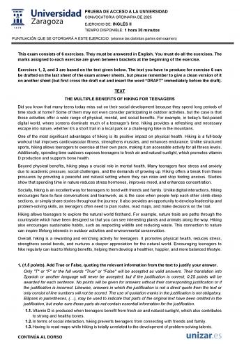 Examen de Inglés (EvAU de 2025)