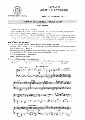 Examen de Historia de la Música y de la Danza (PAU de 2013)