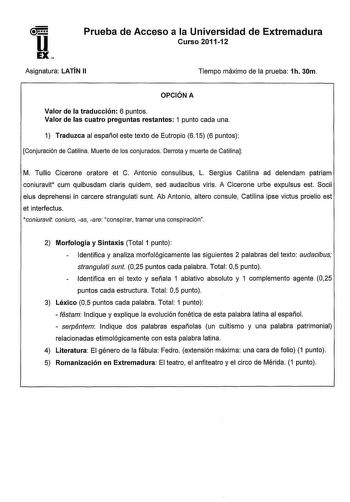 Examen de Latín II (PAU de 2012)