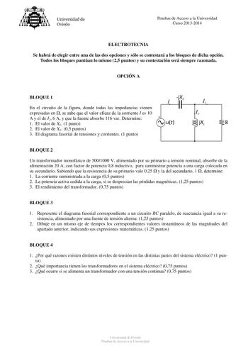 Examen de Electrotecnia (PAU de 2014)