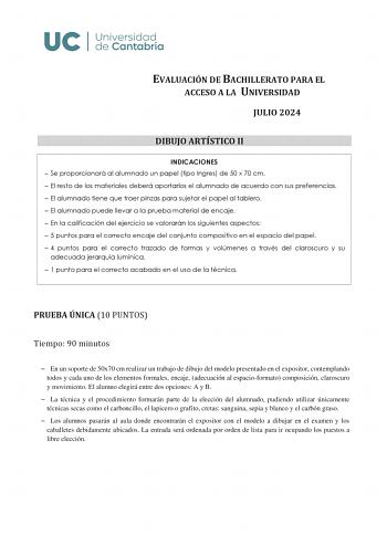 Examen de Dibujo Artístico II (EBAU de 2024)