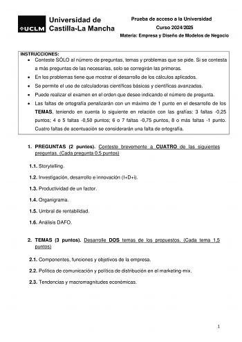 Examen de Empresa y Diseño de Modelos de Negocio (EvAU de 2025)