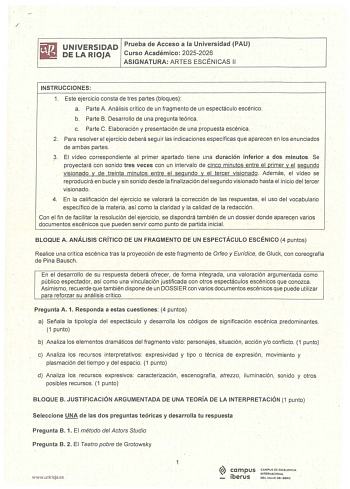 Artes Escénicas – EBAU La Rioja (2026)