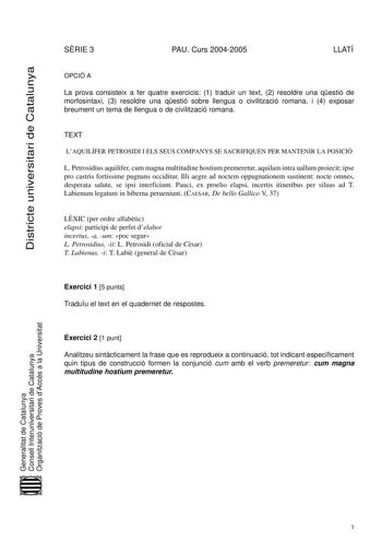 Examen de Latín II (selectividad de 2005)