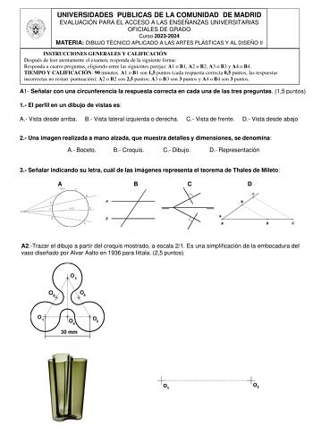 Examen de Dibujo Técnico Aplicado a las Artes Plásticas y al Diseño II (EvAU de 2024)