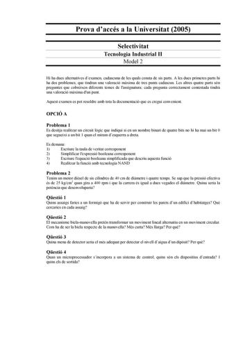 Examen de Tecnología Industrial (selectividad de 2005)