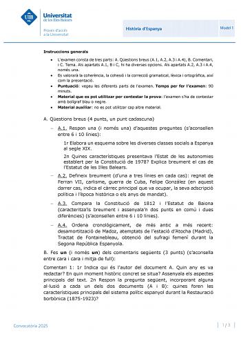 Examen de Historia de España (PBAU de 2025)