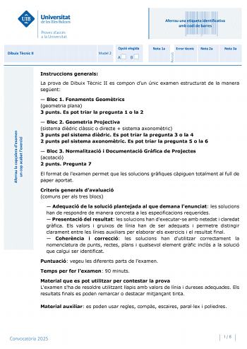 Examen de Dibujo Técnico II (PBAU de 2025)