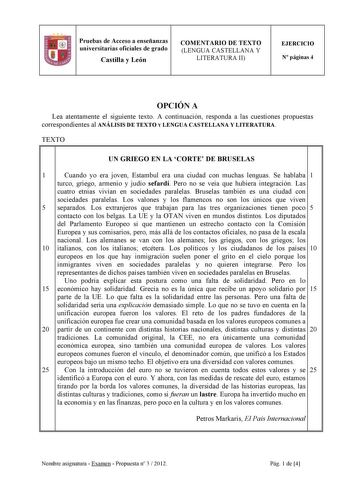 Examen de Lengua Castellana y Literatura (PAU de 2012)