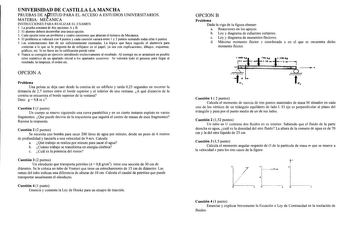 UNIVERSIDAD DE CASTILLA LA MANCHA PRUEBAS DE ATITUD PARA EL ACCESO A ESTUDIOS UNIVERSITARIOS MATERIA MEtANICA INSTRUCCIONES PARA REALIZAR EL EXAMEN 1 La prueba constará de dos opciones A y B 2 El alumno deberá desarrollar una única opción 3 Cada opción tiene un problema y cuatro cuestiones que abarcan el temario de Mecánica 4 El problema se valorará con 4 puntos y cada cuestión variará entre I y 2 puntos sumando todas ellas 6 puntos 5 Las contestaciones han de ser suficientemente razonadas La l…