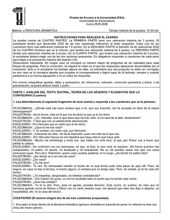 Literatura Dramática – EBAU Extremadura (2026)