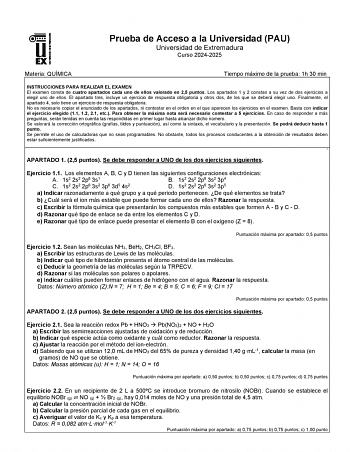 Examen de Química (EBAU de 2025)