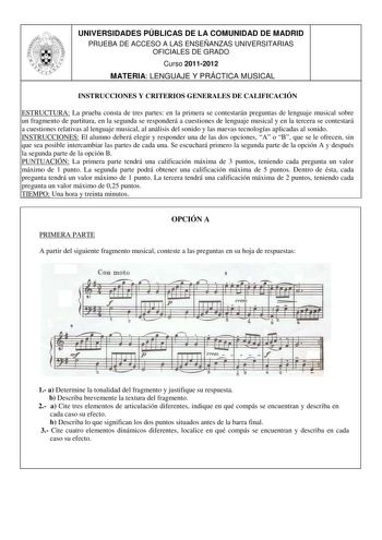 Examen de Lenguaje y Práctica Musical (PAU de 2012)
