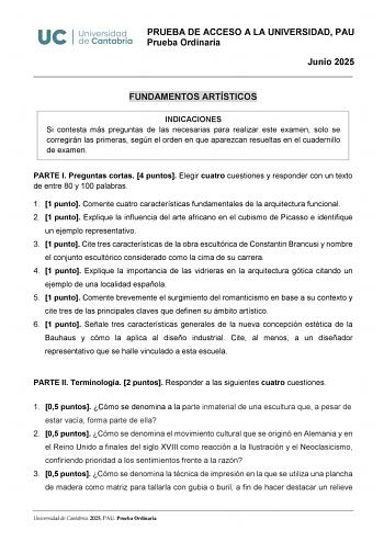 Examen de Fundamentos Artísticos (EBAU de 2025)