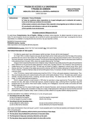 Examen de Inglés (PEvAU de 2025)