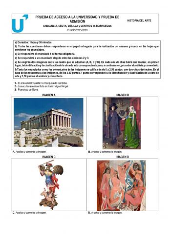 Historia del Arte – PEvAU Andalucía (2026)