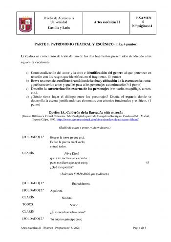 Examen de Artes Escénicas (EBAU de 2025)