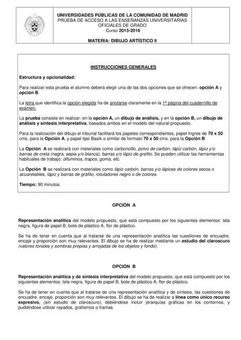 Examen de Dibujo Artístico II (PAU de 2016)