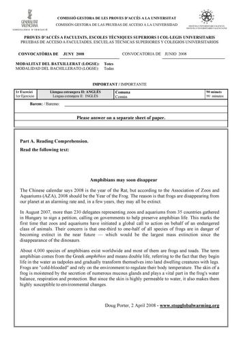 1 GENERALITAT VALENCIANA ONSfllll l l D IDUACIÓ COMISSIÓ GESTORA DE LES PROVES DACCÉS A LA UNIVERSITAT COMISIÓN GESTORA DE LAS PRUEBAS DE ACCESO A LA UNIVERSIDAD  uc   1 dn   ilSTl M l lNlFRSITARI VAU NCt SISTf ilA l lNI VER ITAH10  ALt NCIANO PROVES DACCÉS A FACULTATS ESCOLES TCNIQUES SUPERIORS I COLLEGIS UNIVERSITARIS PRUEBAS DE ACCESO A FACULTADES ESCUELAS TÉCNICAS SUPERIORES Y COLEGIOS UNIVERSITARIOS CONVOCATRIA DE JUNY 2008 MODALITAT DEL BATXILLERAT LOGSE Totes MODALIDAD DEL BACHILLERATO L…