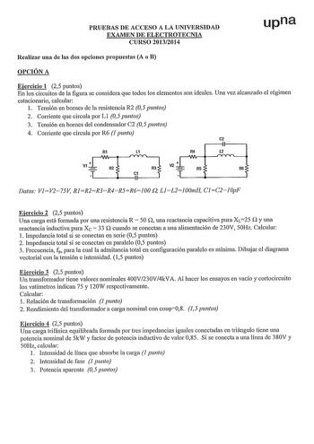 Examen de Electrotecnia (PAU de 2014)